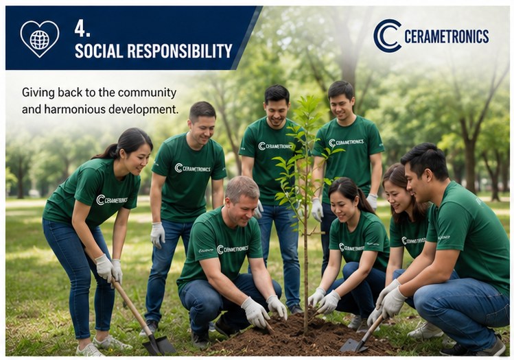 Cerametronics team planting a tree together, representing our social responsibility value